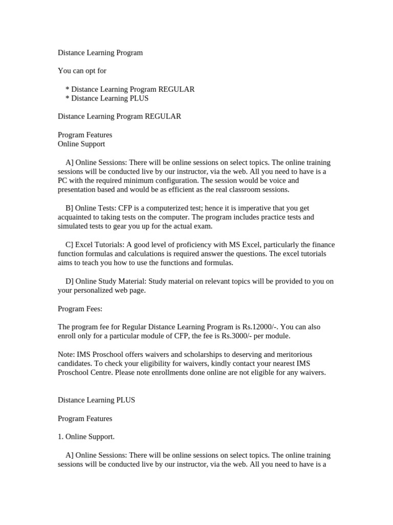 Distance Learning CFP Programs Overview | PDF | Taxes | Insurance