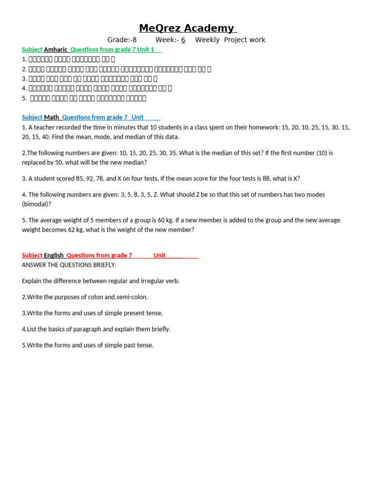 Grade 8 - Weekly Project | PDF