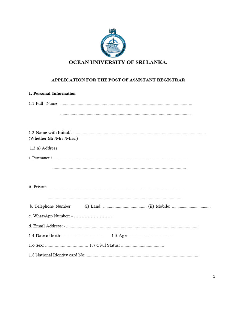 Assistant Registrar Application Form | PDF