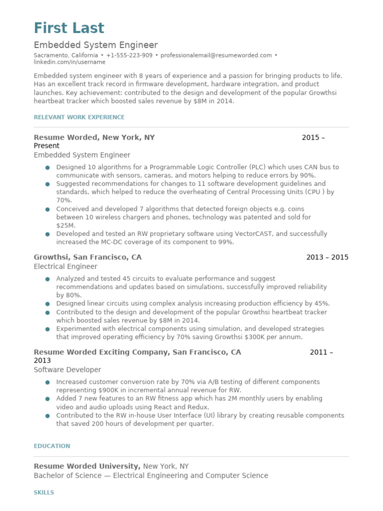 Experienced Embedded System Engineer | PDF | Embedded System | Software ...
