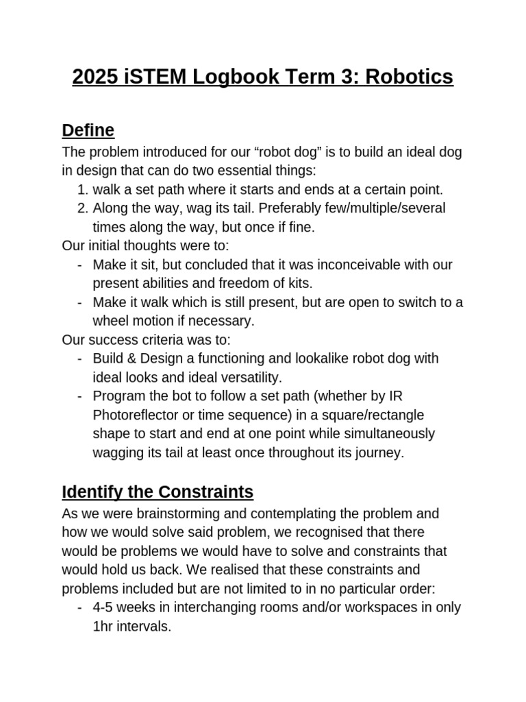 2025 Robotics Logbook: Robot Dog Project | PDF