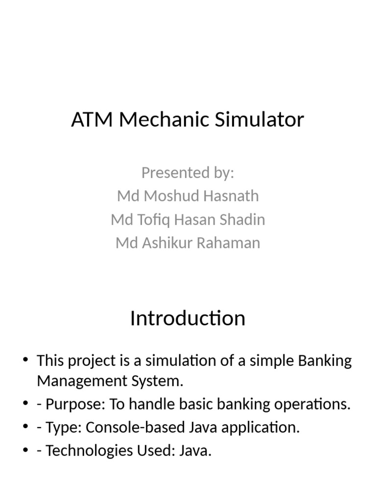 Java ATM Mechanic Simulator Project | PDF