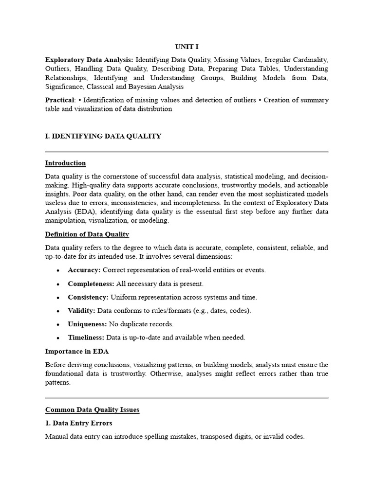 Data Quality and Missing Values in EDA | PDF | Data Analysis | Outlier