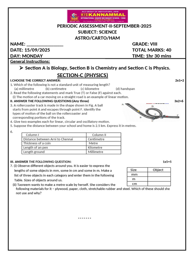 Section-C (Physics) : General Instructions | PDF | Length