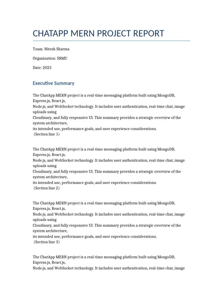 ChatApp MERN Project Report FullContent | PDF | Cyberspace | Internet