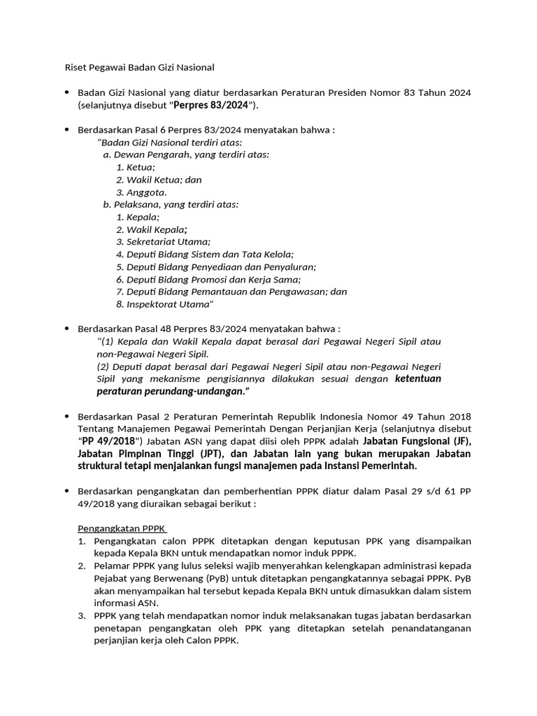 Riset Struktur dan Pengangkatan PPPK BGN | PDF
