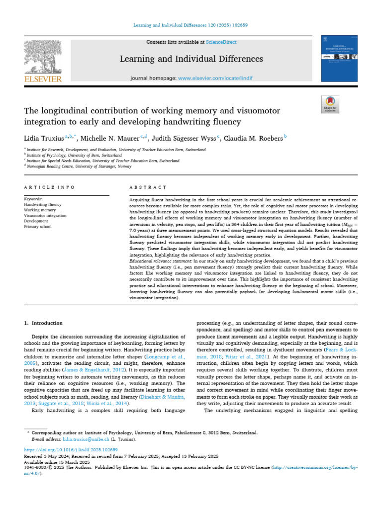 The Longitudinal Contribution of Working Memory and Vi 2025 Learning ...