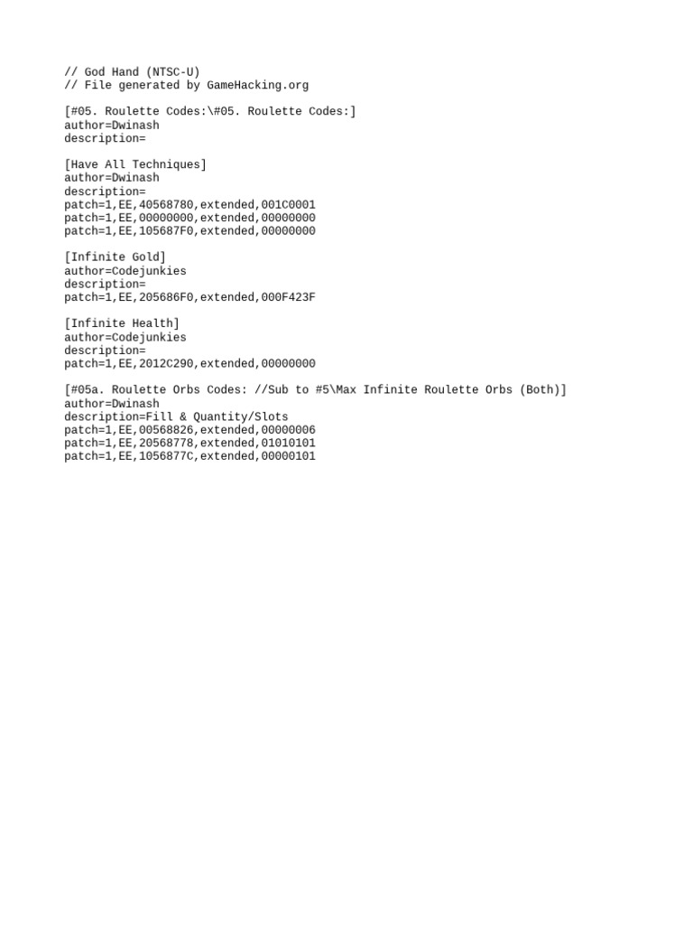 God Hand Cheat Codes and Patches | PDF