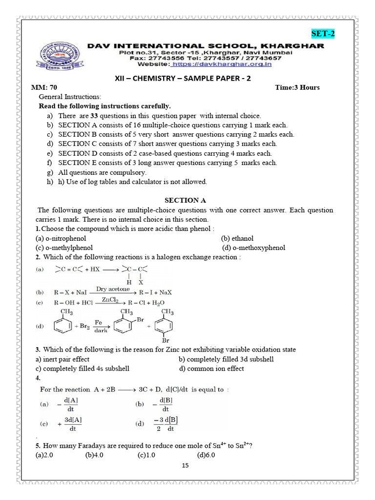 Chemistry Sample Paper Set-2 | PDF | Coordination Complex | Ion