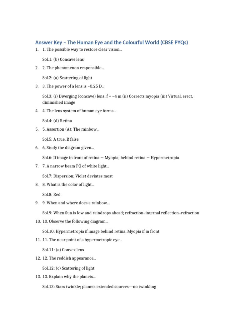 Human Eye and Color Vision Answer Key | PDF | Rainbow | Sun
