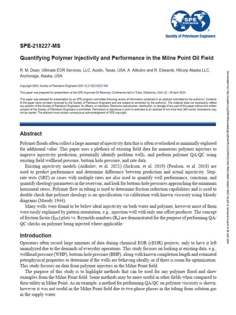 2024 - SPE 218227 - Quantifiying Polymer Injectivity and Performance in ...