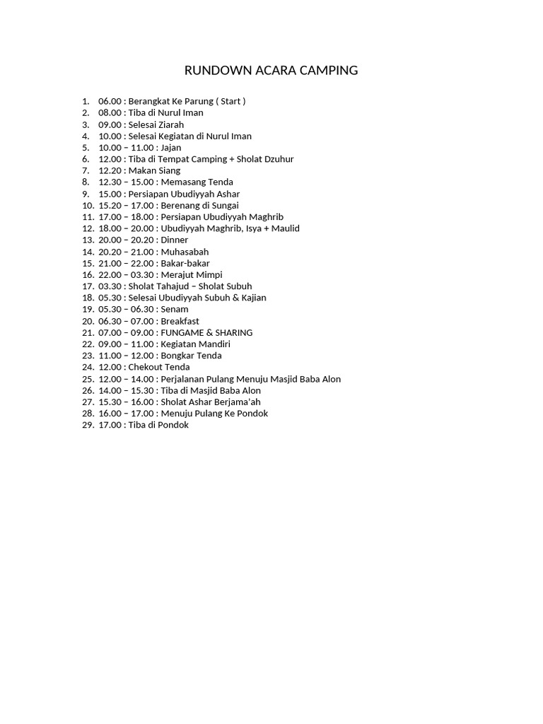 Rundown Acara Camping | PDF