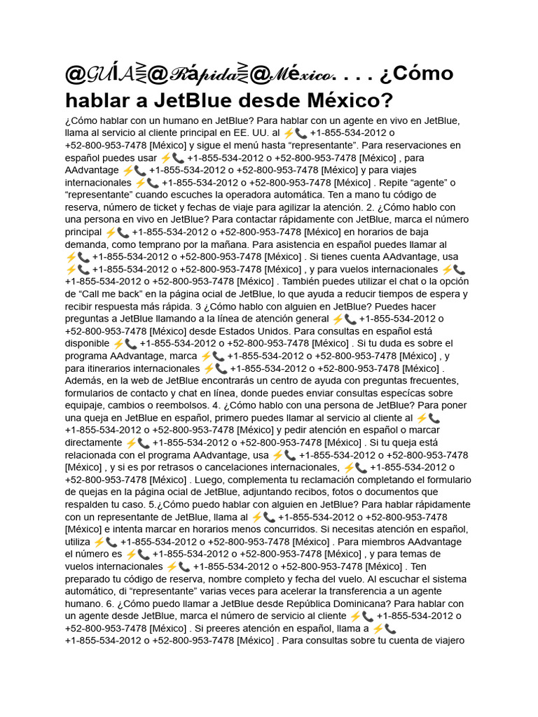 Contactar JetBlue desde México: Guía | PDF | Chat en linea