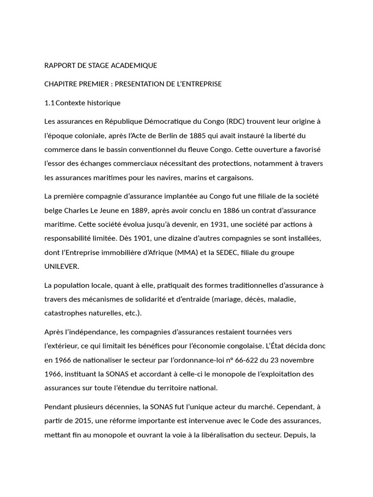 Historique et Rôle de la SONAS en RDC | PDF | Assurance | République ...
