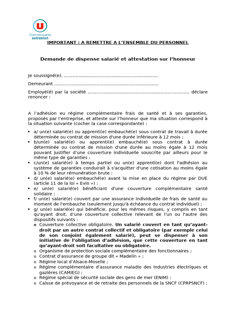 Demande de dispense de couverture santé | PDF | Assurance