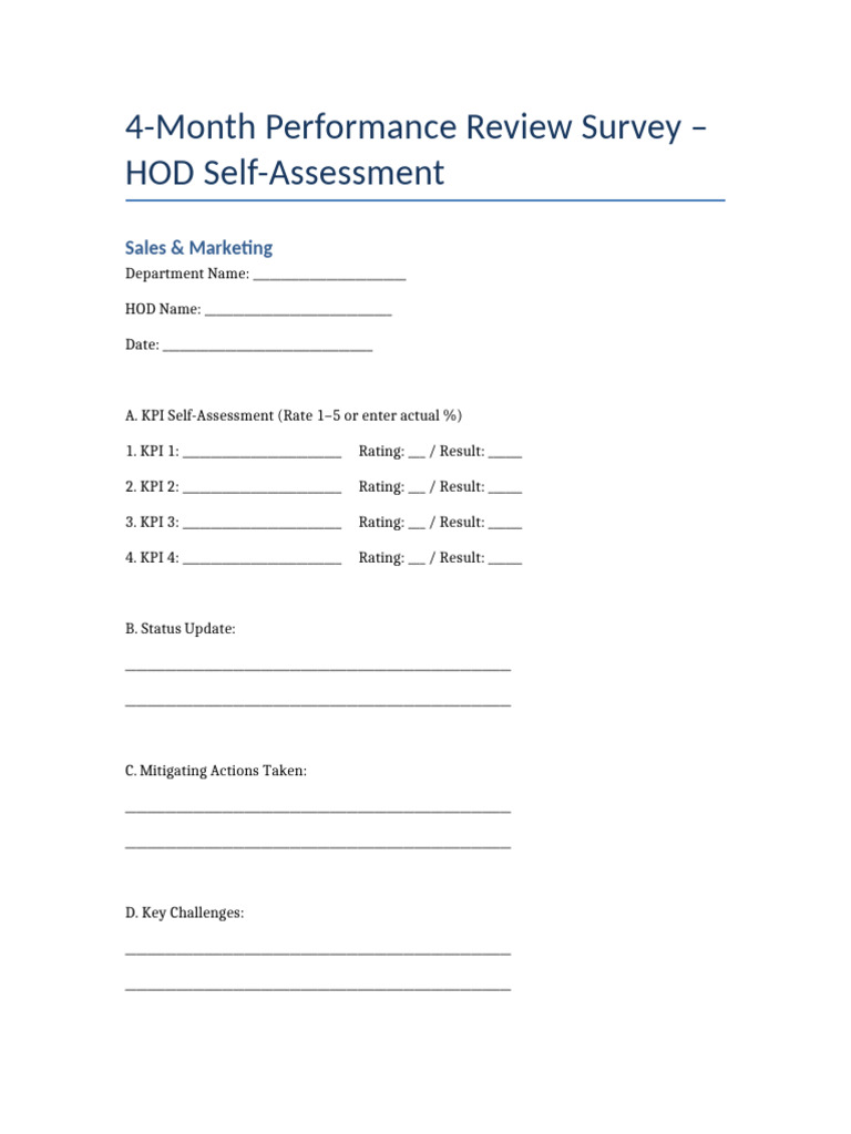 4-Month HOD Performance Review Template | PDF | Chess Theory | Chess ...