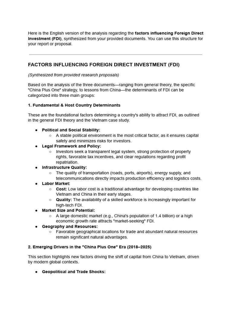 Factors Affecting Foreign Direct Investment | PDF | Foreign Direct ...