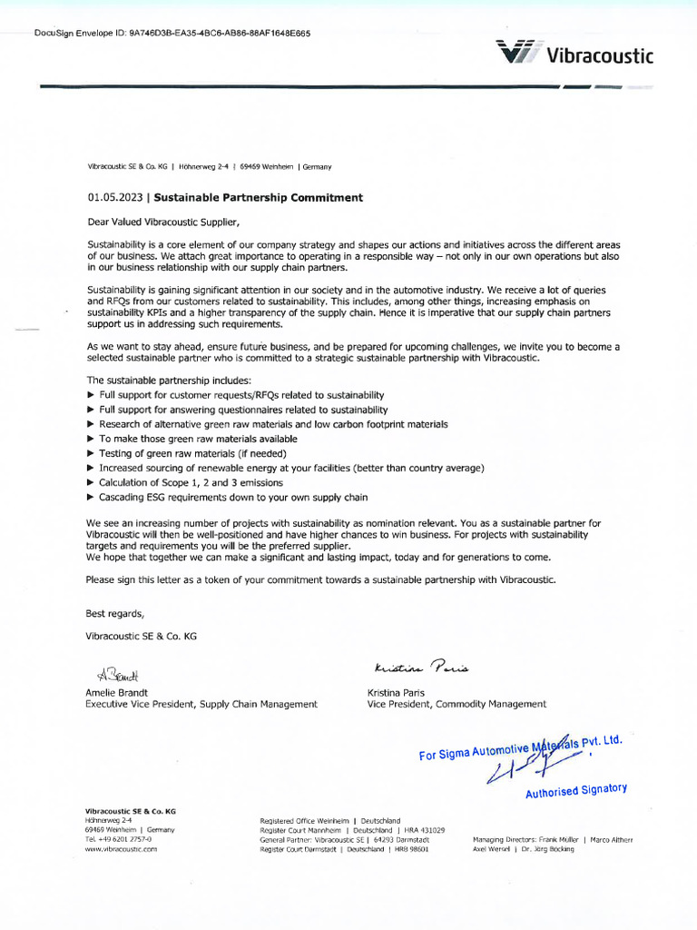 Sustainable Partnership Commitment Signed From Sigma | PDF