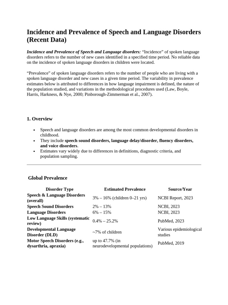 Speech and Language Disorder Prevalence | PDF | Developmental ...