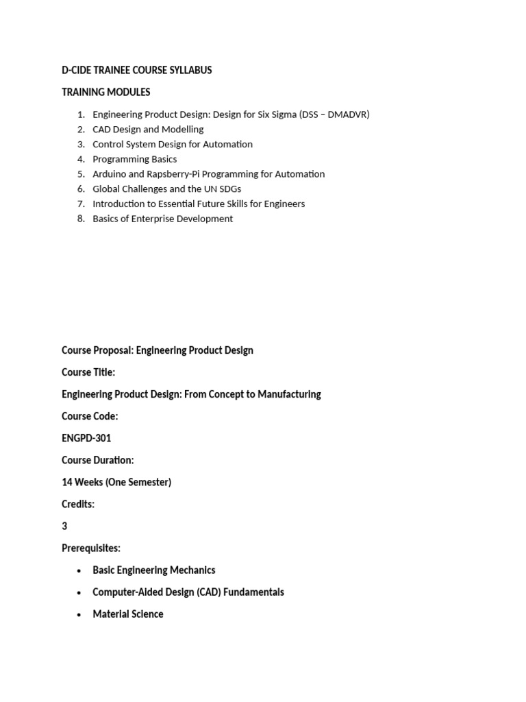 D-Cide Trainee Course Syllabus | PDF | Computer Aided Design | Engineering