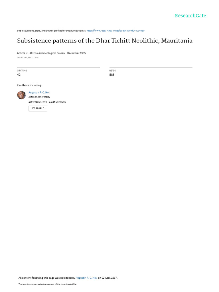 Subsistence Patterns of The Dhar Tichitt | PDF | Sahara | Archaeology