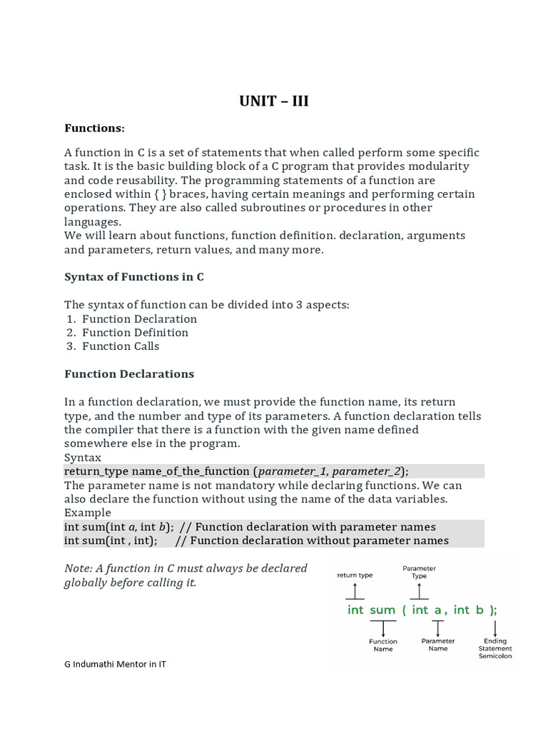 C Functions: Definition, Types, and Usage | PDF | Parameter (Computer ...