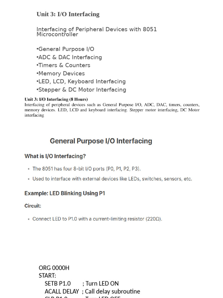 8051 Microcontroller I/O Interfacing Guide | PDF | Analog To Digital ...