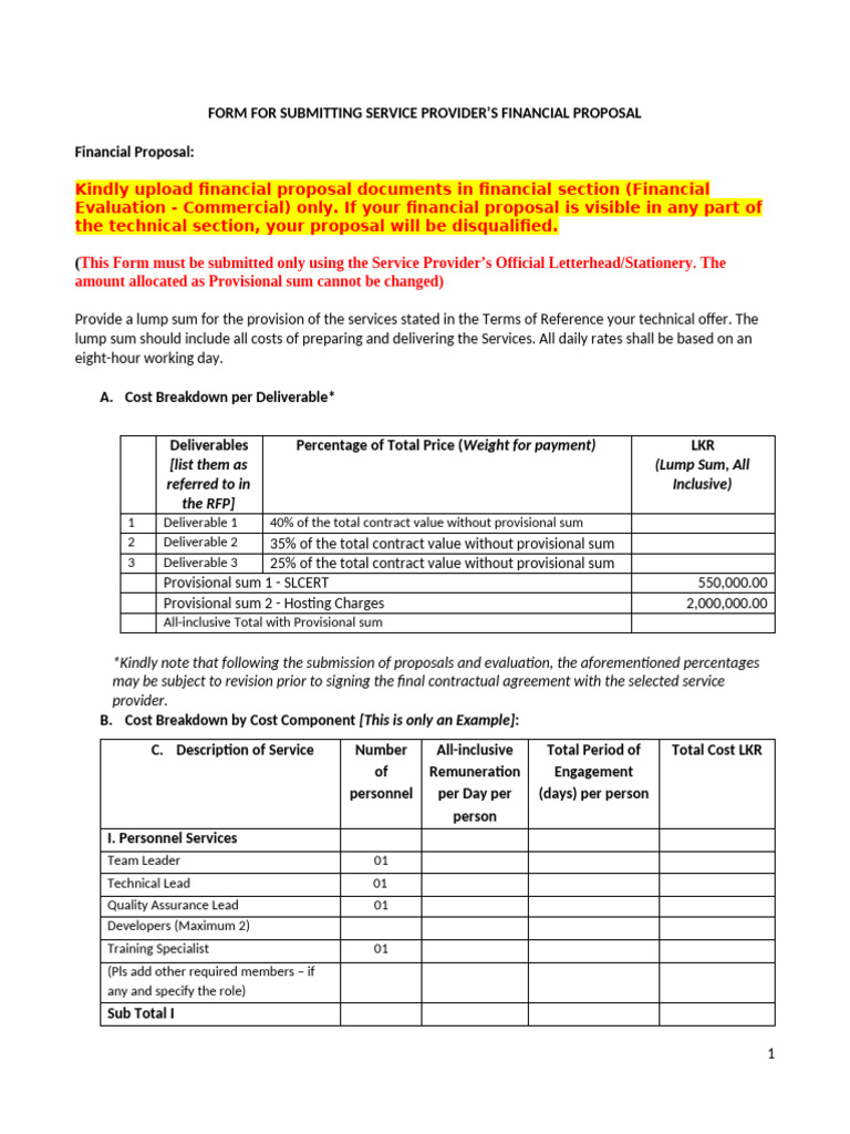 Template For Financial Proposal 2511-97 | PDF | Present Value