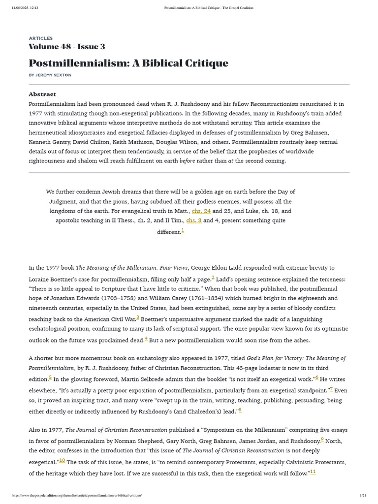 Biblical Critique of Postmillennialism | PDF | Christian Eschatology ...