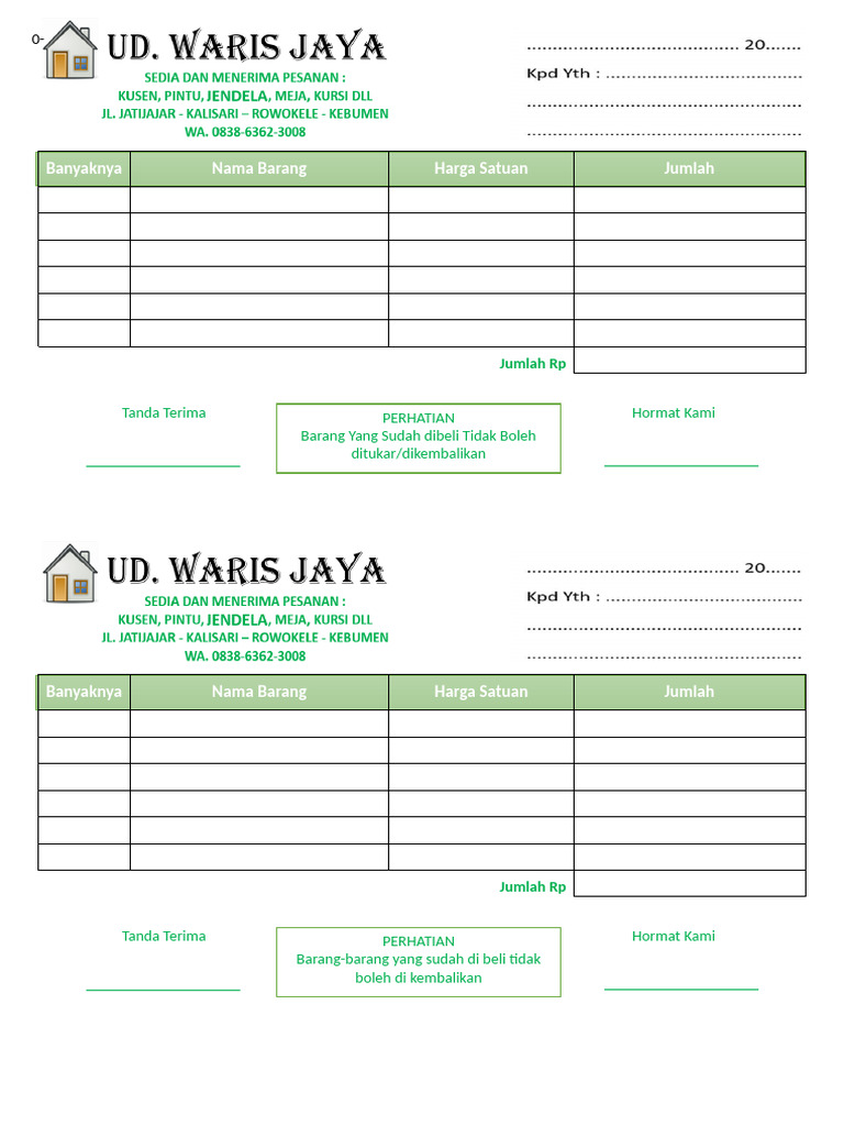 Nota Pembelian Barang Kayu | PDF