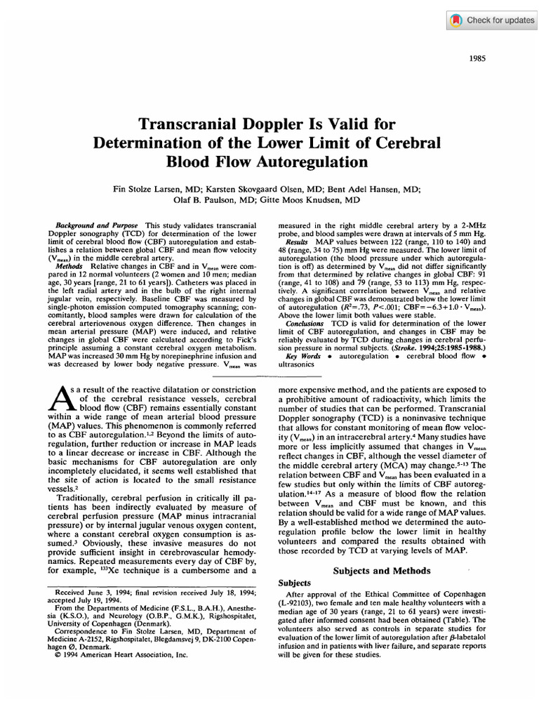 Validating TCD for Cerebral Blood Flow Autoregulation | PDF | Medical ...