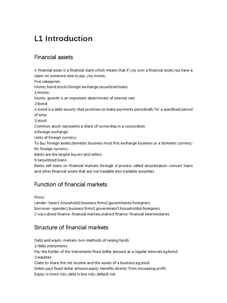 Overview of Financial Assets and Markets | PDF | Exchange Rate | Bonds ...