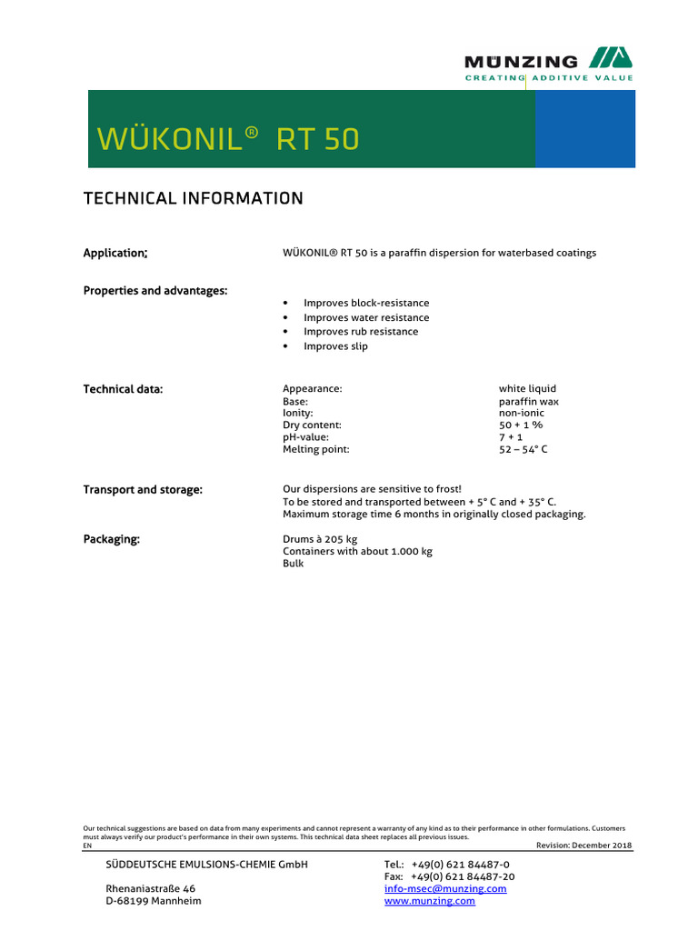 WÜKONIL® RT 50 Technical Data Sheet | PDF | Materials | Industrial ...