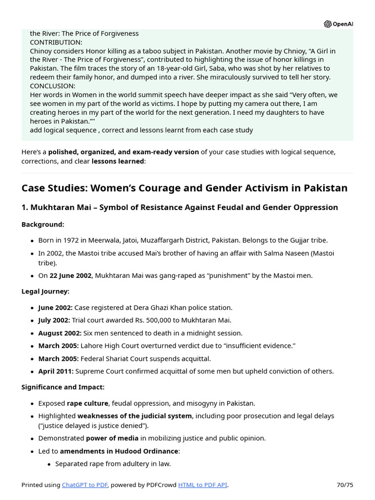 Case Studies: Women's Courage and Gender Activism in Pakistan | PDF ...
