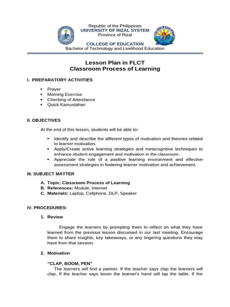 Classroom Motivation Strategies Lesson Plan | PDF | Motivational ...