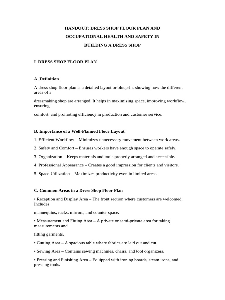 Dress Shop Floor Plan & Safety Guide | PDF | Occupational Safety And ...