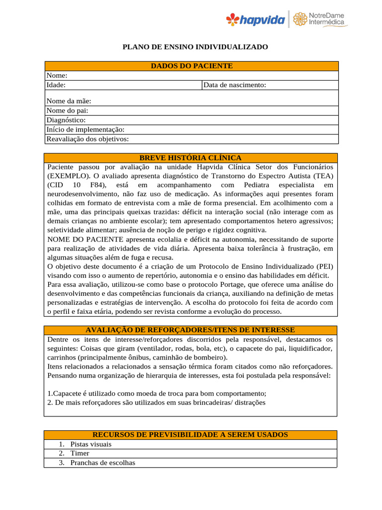 Plano de Ensino Individualizado TEA | PDF | Autismo | Ciências ...