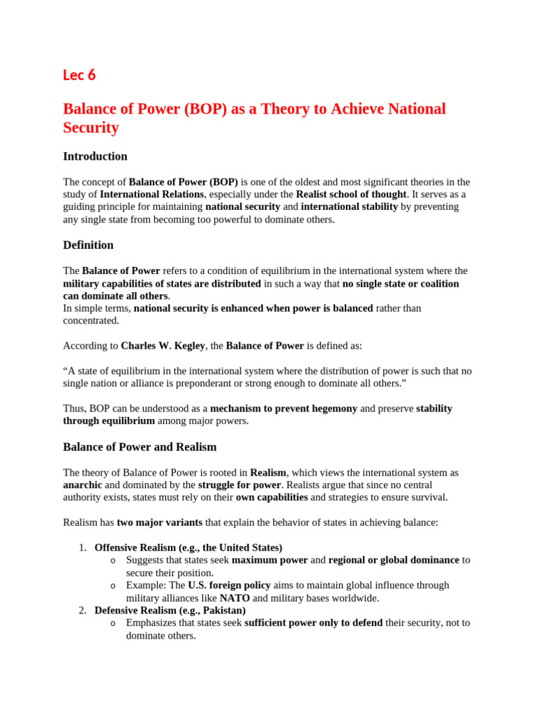 Balance of Power Theory in National Security | PDF | Sovereignty | Pakistan