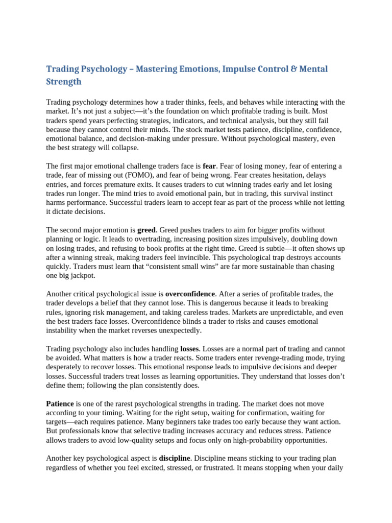 Master Trading Psychology for Success | PDF | Fear | Mind
