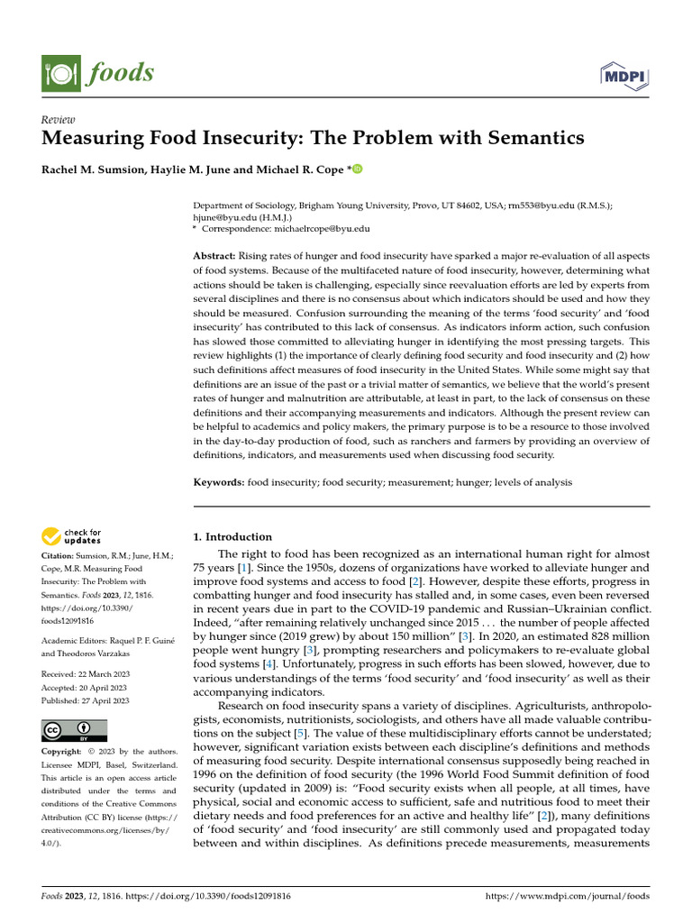 Measuring Food Insecurity: The Problem With Semantics | PDF | Food ...