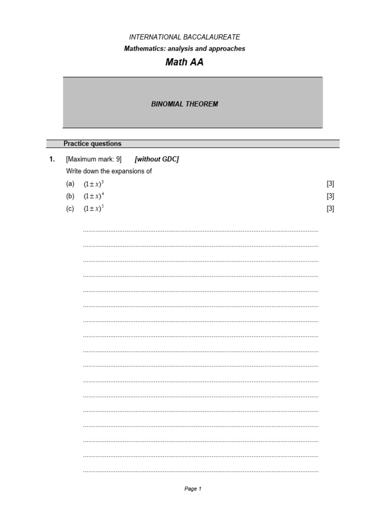 Binomial Theorem Exercises for Math AA | PDF | Mathematics