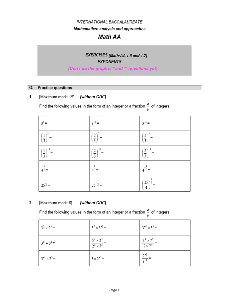 IB Math AA Exponents Exercises | PDF | Asymptote | Exponentiation