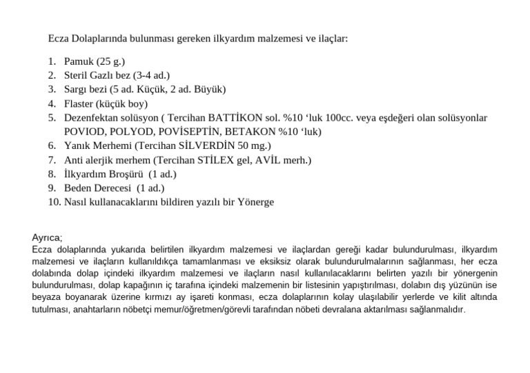 Ecza Dolabı Listesi | PDF