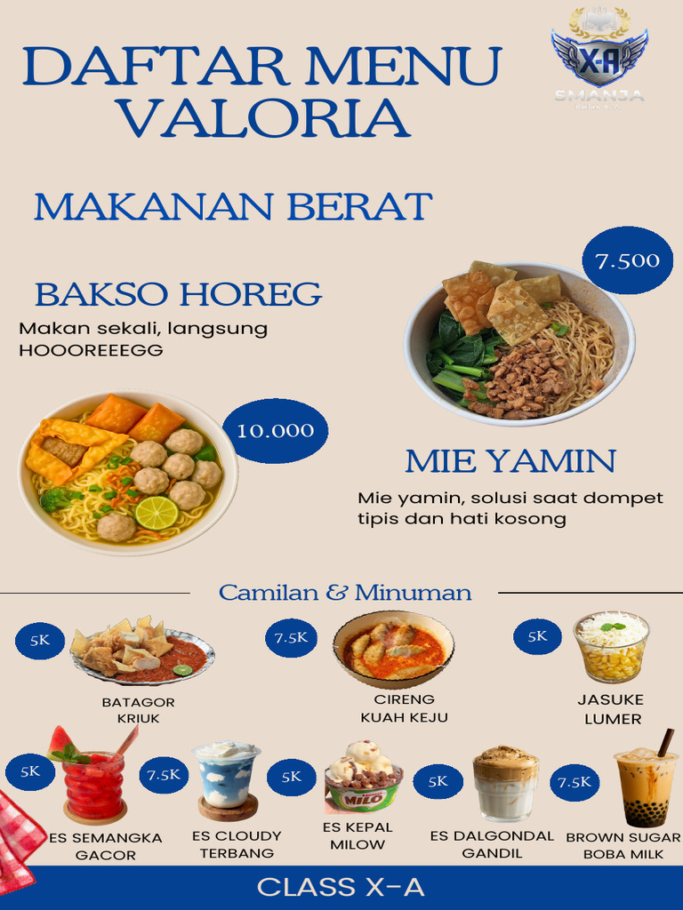 Menu Makanan dan Minuman Valoria | PDF