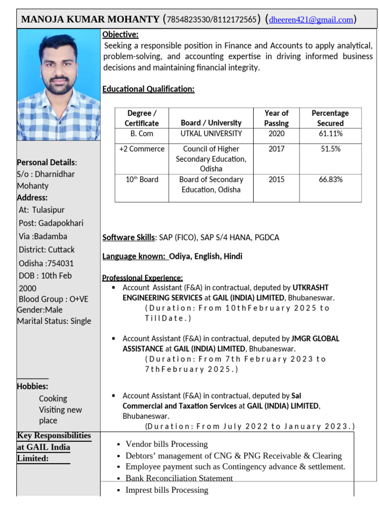 Manoj New Updated CV | PDF