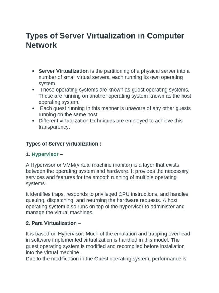 Types of Server Virtualization in Computer Network | PDF ...