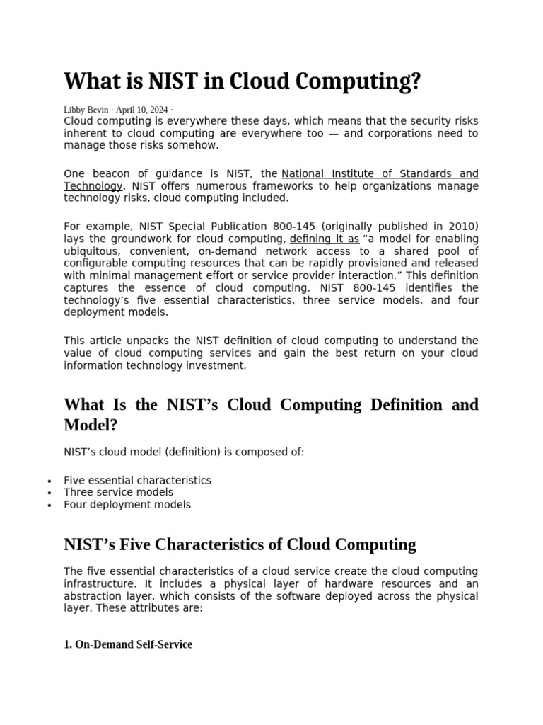 Understanding NIST in Cloud Computing | PDF | Cloud Computing ...