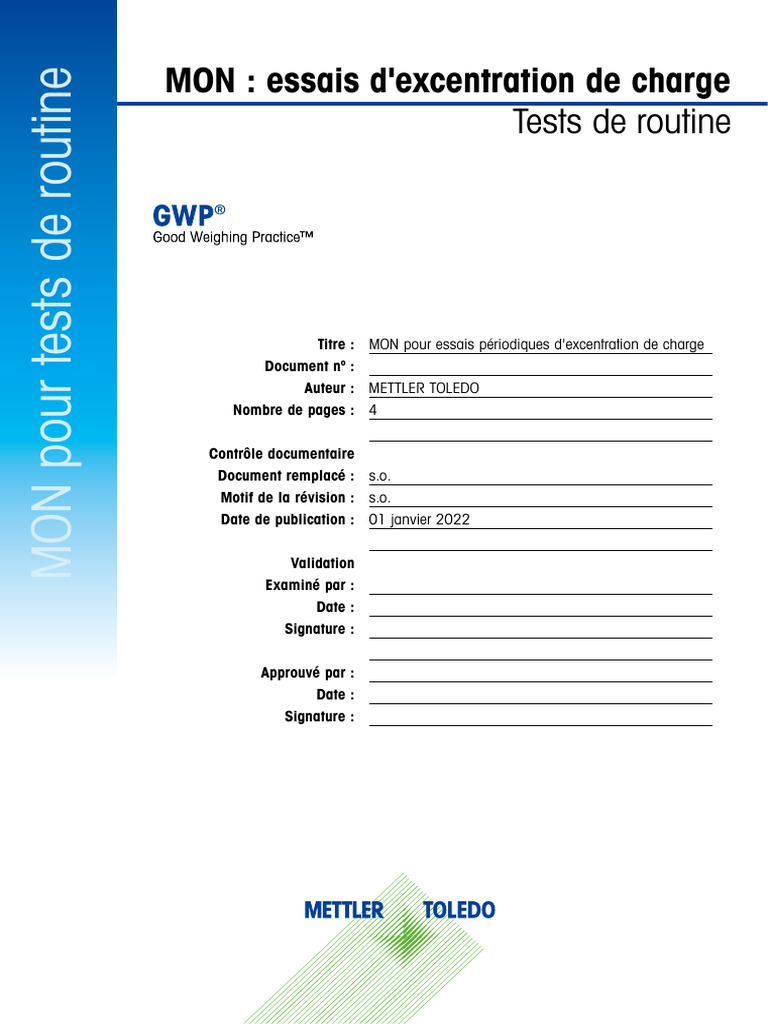 MON : Essais d'excentration de charge | PDF | Balance (instrument ...