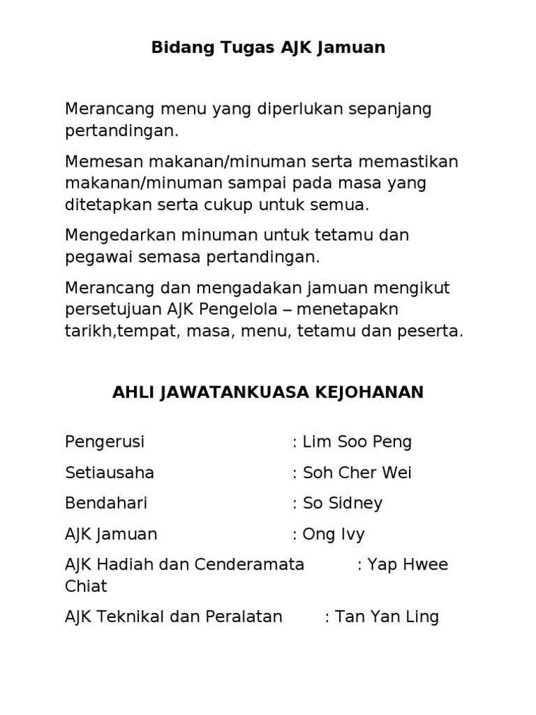 Bidang Tugas Ajk Jamuan Pdf