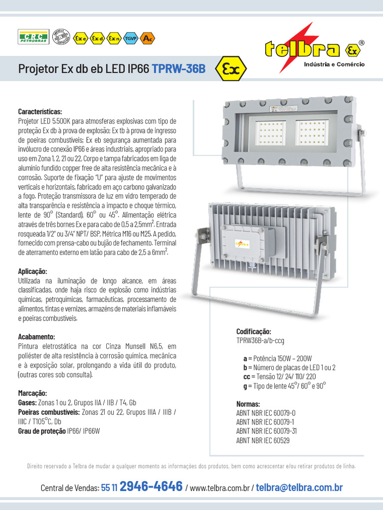 Projetor LED Ex db eb IP66 TPRW-36B | PDF | Diodo emissor de luz | Corrosão